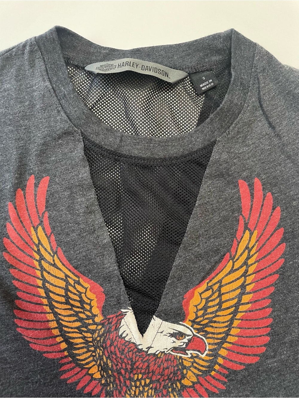 Harley-Davidson Dark Gray Eagle Graphic Tank. Mesh at Neckline. Raw Hems Size S - Picture 3 of 5